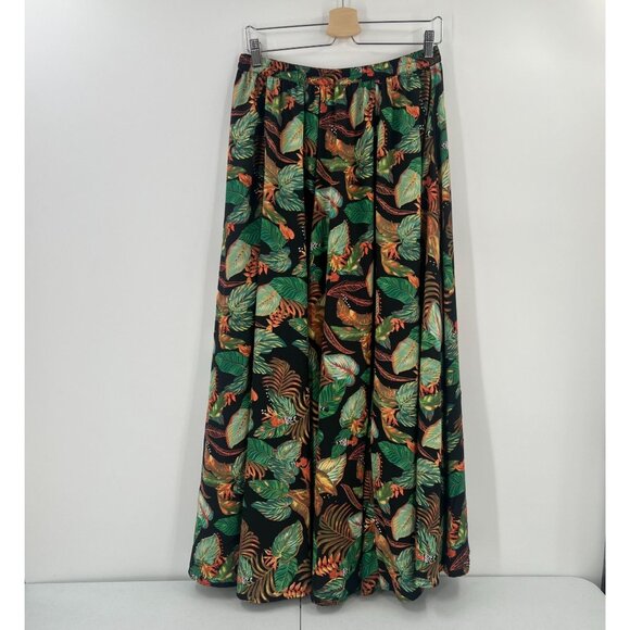 Christian Siriano M Tropical Leaf Print Maxi Skirt Elastic Waist Boho Floral - Picture 1 of 9